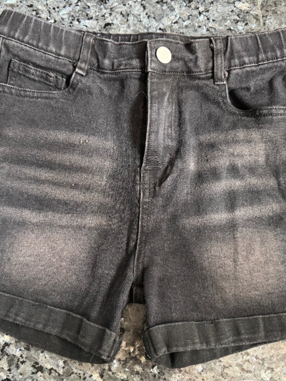 Shein Shorts Teens 12Y Distressed Black Shorts Jeans Denim Stretch Waist 24/25